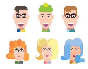 Flat vector characters portrait set. Vector avatars. Smiling happy people. Happy emotions. Vector portraits.