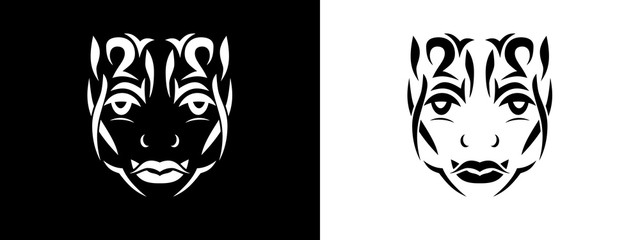 Tribal woman portrait, Woman portait in tribal style illustration in black and white. Tatoo style portrait.