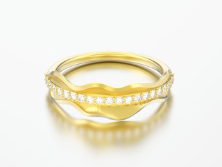 3D illustration gold decorative diamond ring