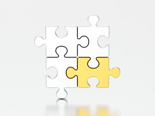 3D illustration group of gold and silver puzzles