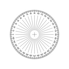 Circular Protractor. Protractor grid for measuring degrees. Tilt angle meter. Measuring tool. Measuring circle scale. Measuring round scale, Level indicator, circular meter AI10