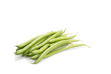 A handful of green beans isolated on a white background