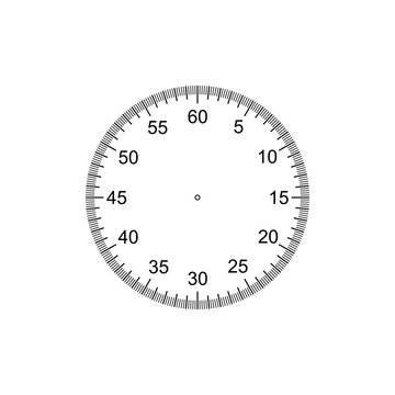 Measuring circle scale. Stopwatch dial. Measuring round scale, Level indicator, measurement acceleration, circular meter, round meter. 12 large divisions, 60 medium, 300 small. Vector AI10