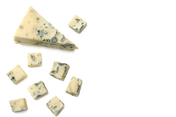 blue cheese isolated on a white background. top view