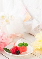 Watermelon stars with berries and ice cream, birthday decoration