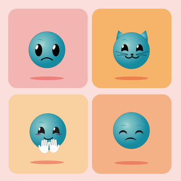 Set of emojis on squares icons