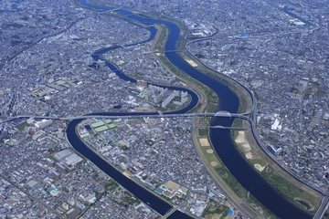 Foto op Plexiglas  都市風景／荒川と隅田川の蛇行、江北上空 © show-m