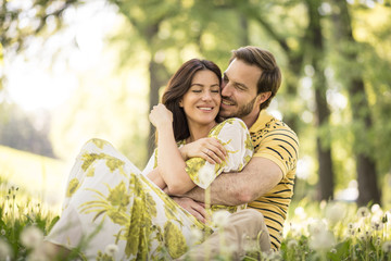 Naklejka premium Portrait of middle age couple at nature.