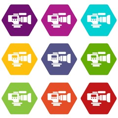 Tv camera icons 9 set coloful isolated on white for web