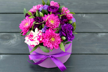 Lovely flower composition, flower shop, gift box.
