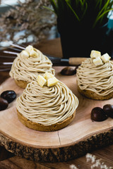 Fototapeta na wymiar Mont Blanc Dessert or Chestnut Cream cake.