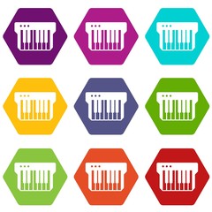 Synthesizer icons 9 set coloful isolated on white for web