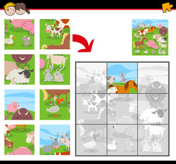 Naklejka premium puzzle z grupą zwierząt gospodarskich