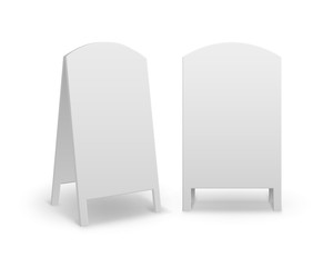 Vector Set of Round Oval Empty Blank Advertising Street Handheld Sandwich Stands Sidewalk Signs Isolated on White Background