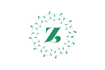  Letter Z logo with round green leaves. Elegant floral monogram template design.