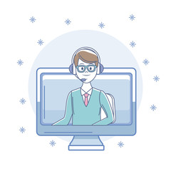 Online customer service from computer vector illustration graphic design