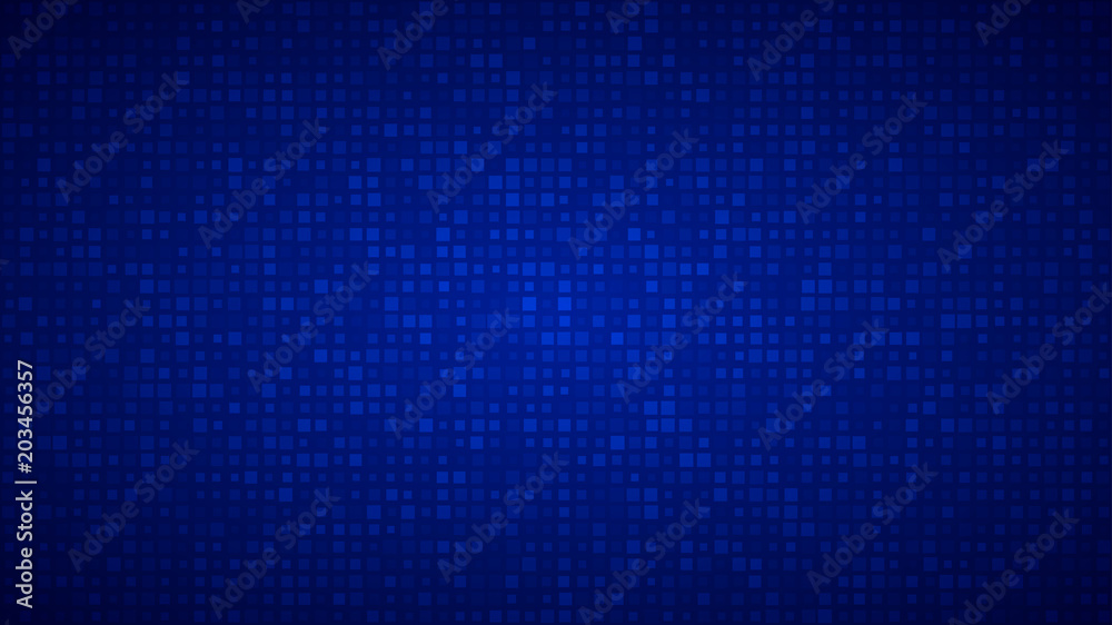 Wall mural abstract background of small squares or pixels of different sizes in blue colors.