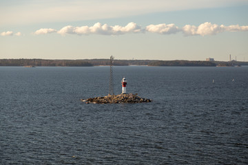 Finland, Archipelago of Turku, lighthouse Rajakari at the seaway that divides the route to Naantali and Turku - 203457913
