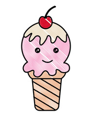 delicious ice cream with smile and cherry kawaii character vector illustration design