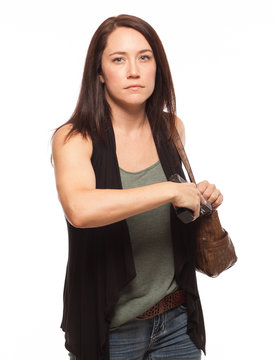 Woman Drawing Gun From Her Purse.