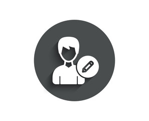Edit User simple icon. Profile Avatar with pencil sign. Male Person silhouette symbol. Circle flat button with shadow. Vector