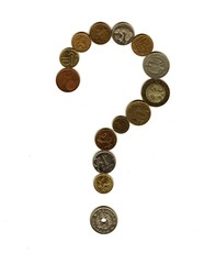 the question mark is lined with coins about business Знак вопроса из монет о бизнесе