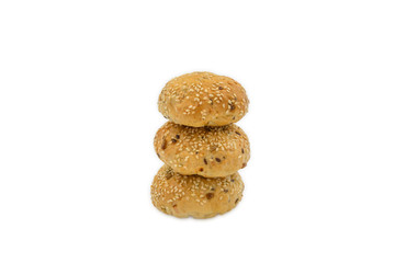 Rolls with sesame and raisin on white background