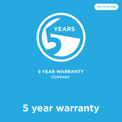 5 year warranty icon isolated on blue background