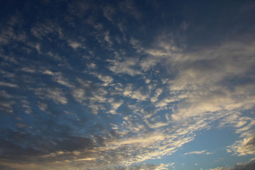 Blue sky with an assortment of clouds and an amazing sunset