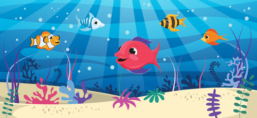 Naklejka na ściany i meble Vector Illustration Of Underwater World