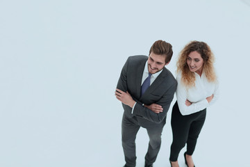 two smiling employee isolated on white