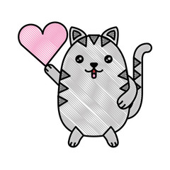 kawaii cute cat holding balloon cartoon vector illustration
