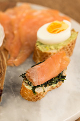 Healthy breakfast. Toast with spinach and smoked salmon.