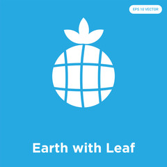 Earth with Leaf icon isolated on blue background