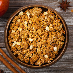 Apple Cinnamon Granola Breakfast. Selective focus.