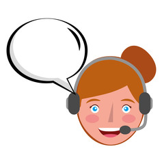 young woman with headset and speech bubble vector illustration design