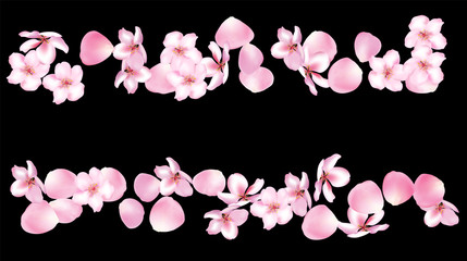 Wedding Sakura Cherry, Rose Petals Floral Confetti. Shower Vector Peach Apple Blossom Soft Sakura Cherry and Rose Confetti Falling Down. Windy Floral Design, Natural Cosmetics Decoration.