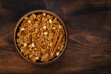 Apple Cinnamon Granola Breakfast. Selective focus.