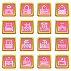 Balcony window icons set vector pink square isolated on white background 