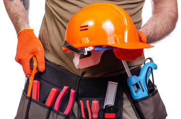 Construction belt on a man tool belt builder