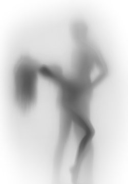 Long hair sexy dancer woman and her dancer man together, body silhouette