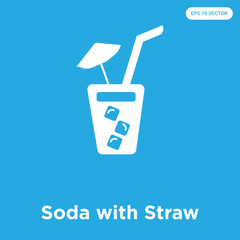 Soda with Straw icon isolated on blue background