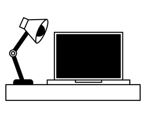 laptop device and desk lamp image vector illustration