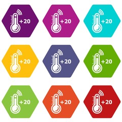 Thermometer icons 9 set coloful isolated on white for web