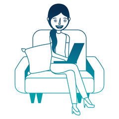 woman with laptop in the sofa character vector illustration design