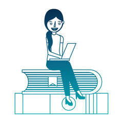 woman with laptop and books character vector illustration design