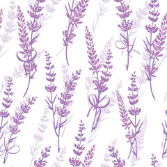 Lavender bouquets purple vector seamless pattern. Beautiful violet lavender retro background. Elegant fabric on light background Surface pattern design.