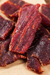 Beef Jerky Background. Selective focus.