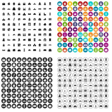 100 building icons set vector in 4 variant for any web design isolated on white