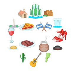 Argentina travel icons set. Cartoon illustration of 16 Argentina travel vector icons for web